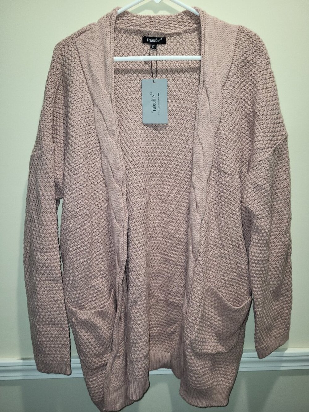 NWT Traleubie Women's Open Front Long Sleeve Boho Boyfriend X-Large, light Pink